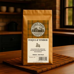 Toque & Timber medium-dark espresso blend coffee bag Cedar Cabin Coffee